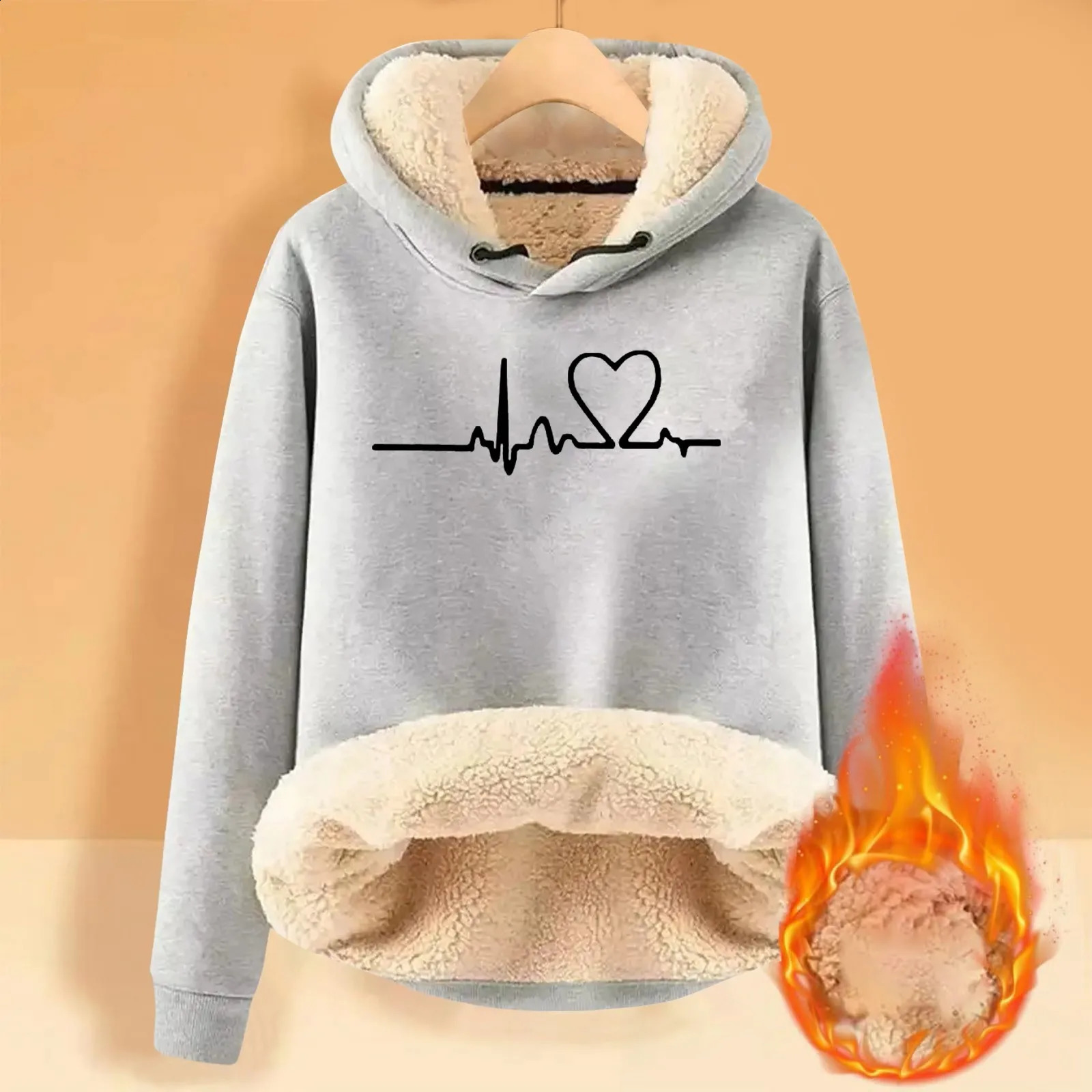 Warm Velvet Padded Women Hoodies Sweatshirts Autumn Winter Thicekn Thermal Sherbet Hoodies Pullovers ECG Print Oversize Clothes 250121