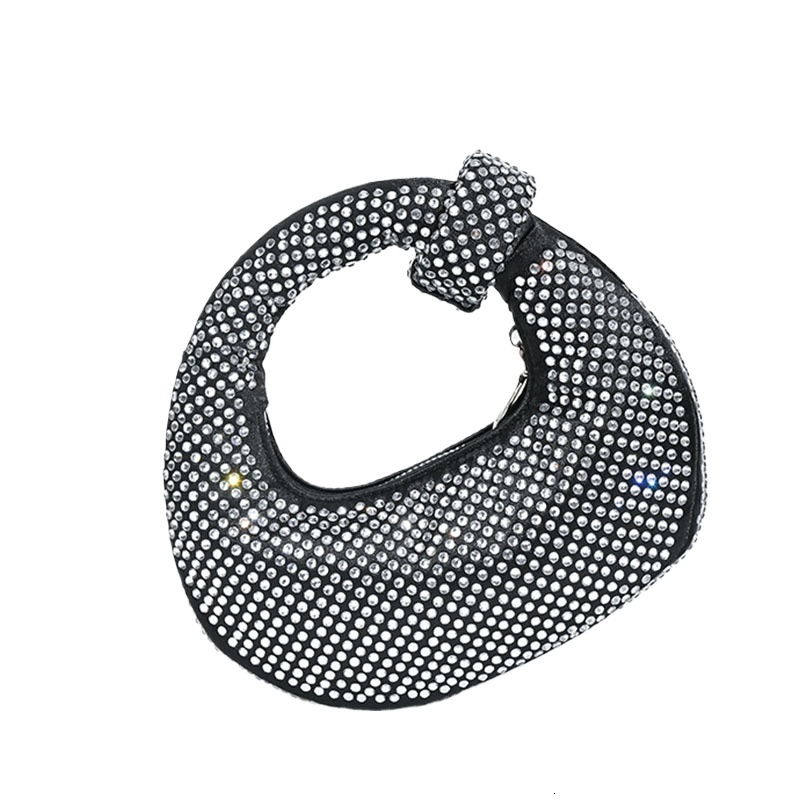 Small Niche Design Full Diamond Dumpling Hand-Held French Socialite Dinner Bag, Casual Versatile Handbag, Rhinestone Bag