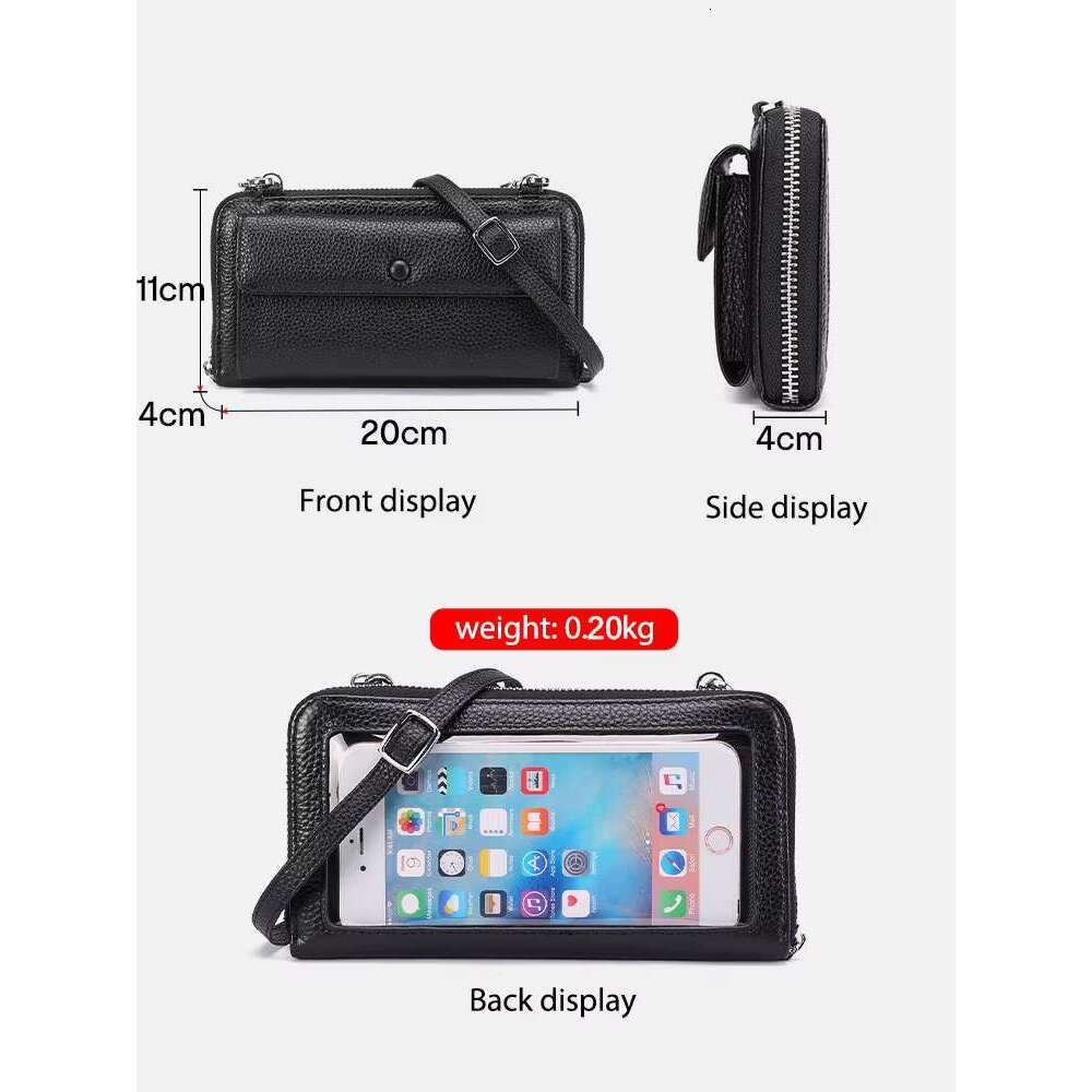 Zency Soft Genuine Leather Handbag Transparent Phone Multifunctional Crossbody Wallet Women's Shoulder Strap Card Holder Bag