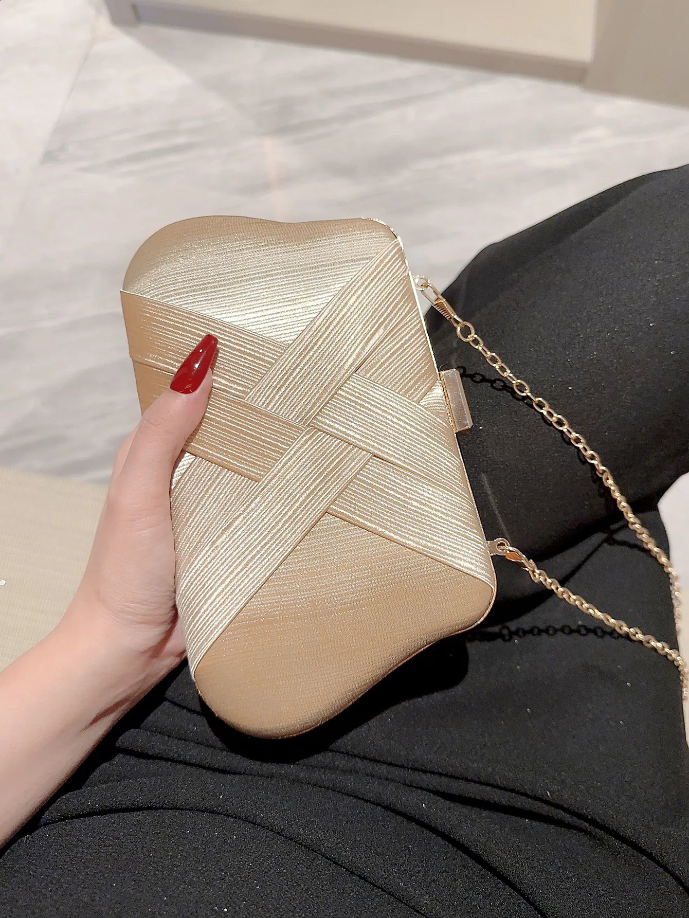 Ladies classic cross satin evening bag clutch bag party prom bag evening bag dress bag wedding bag chain bag 250122