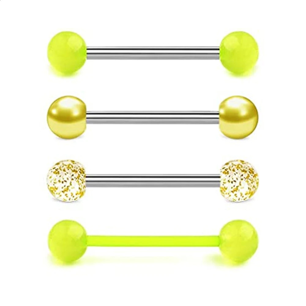 1PCS4PCS Stainless Steel 14G Tongue Rings Barbell Glow Jewelry for Women piercing Piercing Yellow 250110