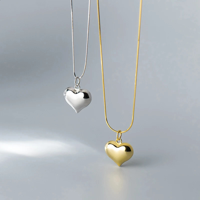 WANTME 925 Sterling Silver Simple Snake Bone Chain Sweet Love Heart Pendant Necklace Women Elegant Statement Clavicle Jewelry 250117