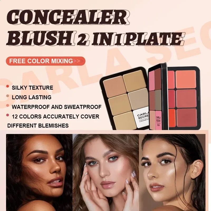 12-Color Iron Box Blusher Plate Multi-Color Cream Blush Plate Concealer Plate Contour and Highlighter Palette Makeup Blush Face 250108
