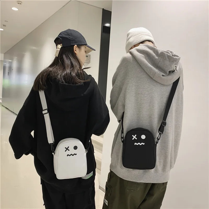 Black White Funny Cute Ghost Kawaii Women Canvas Bag Cartoon Harajuku Chic Ins Shopper Bag Women Shoulder Bags Large Capacity 250121