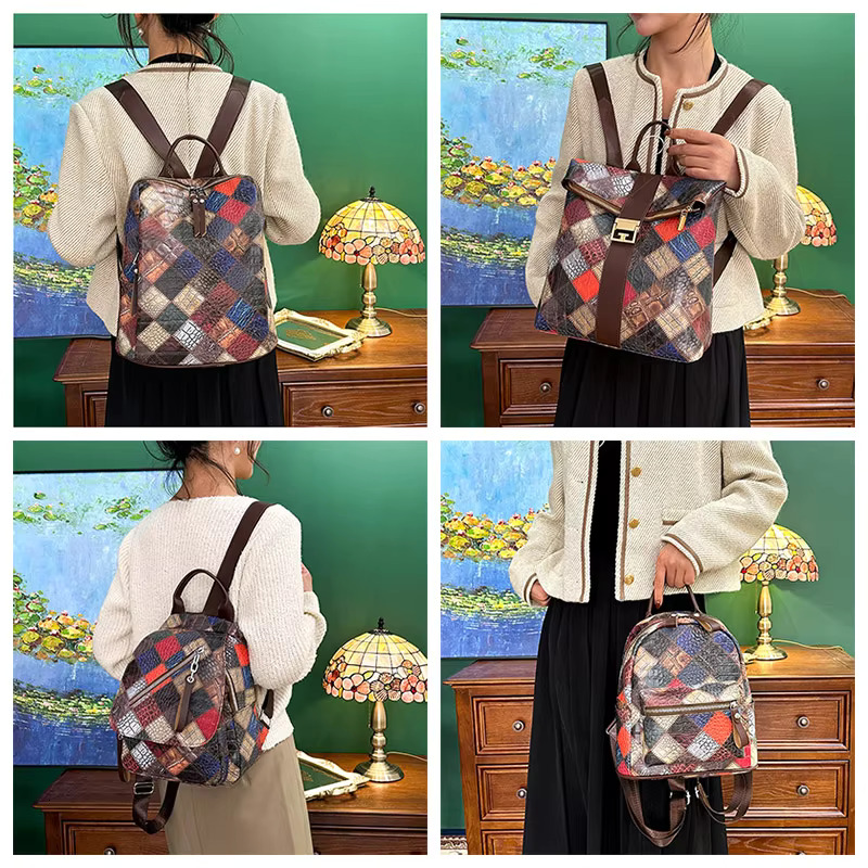 Crocodile Leather Backpack Designer School Bag For Teenager Girl High Quality Female Rucksack New Large Capacity Mochilas