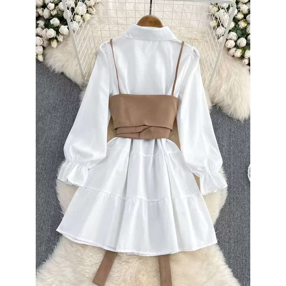 Spring Autumn New Fashion Casual Suit Female Korean Loose White Shirt Slim Vest Dress Two-Piece Set Gd786