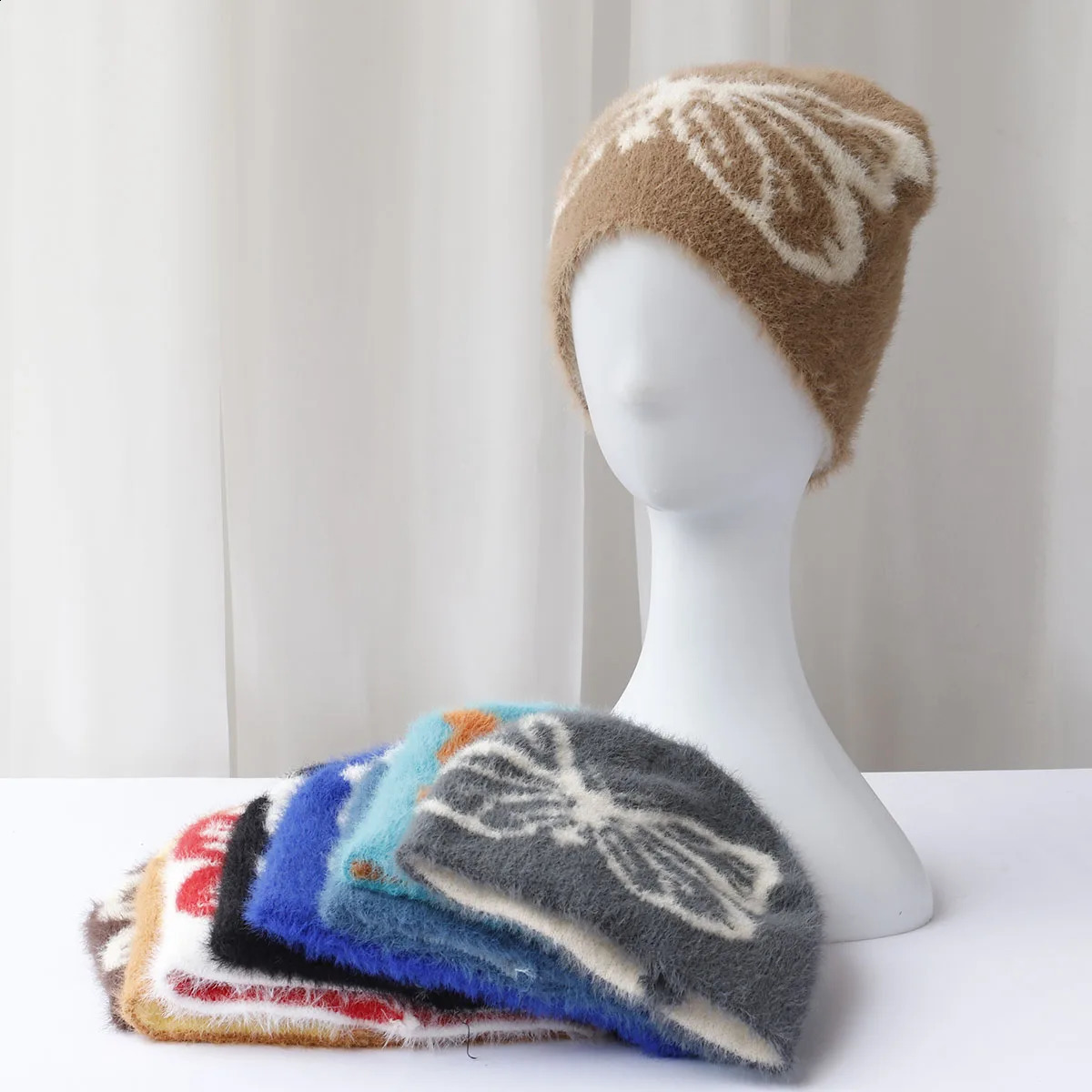 Y2K Warm Star Ski Hat Ma Haimao Winter Knitted Preschool Bean Hair Leather Hat Butterfly Knitted Hat Y2K Acrylic Hip Hop Dice Hat 250109