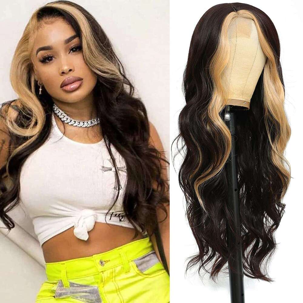 Lace Front Wig Cover T Shape Wig Women S Mid Split Large Wave Long Curly Hair Lace Hair Wigs Handwoven Front Lace Synthetic Fiber Headband