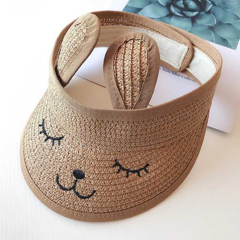 New Bunny Baby Hat Summer Straw Folding Visor Baby Cap Cute Adjustable Kids Sun Hat for Boys Girls Child Cap 1 PC M250121