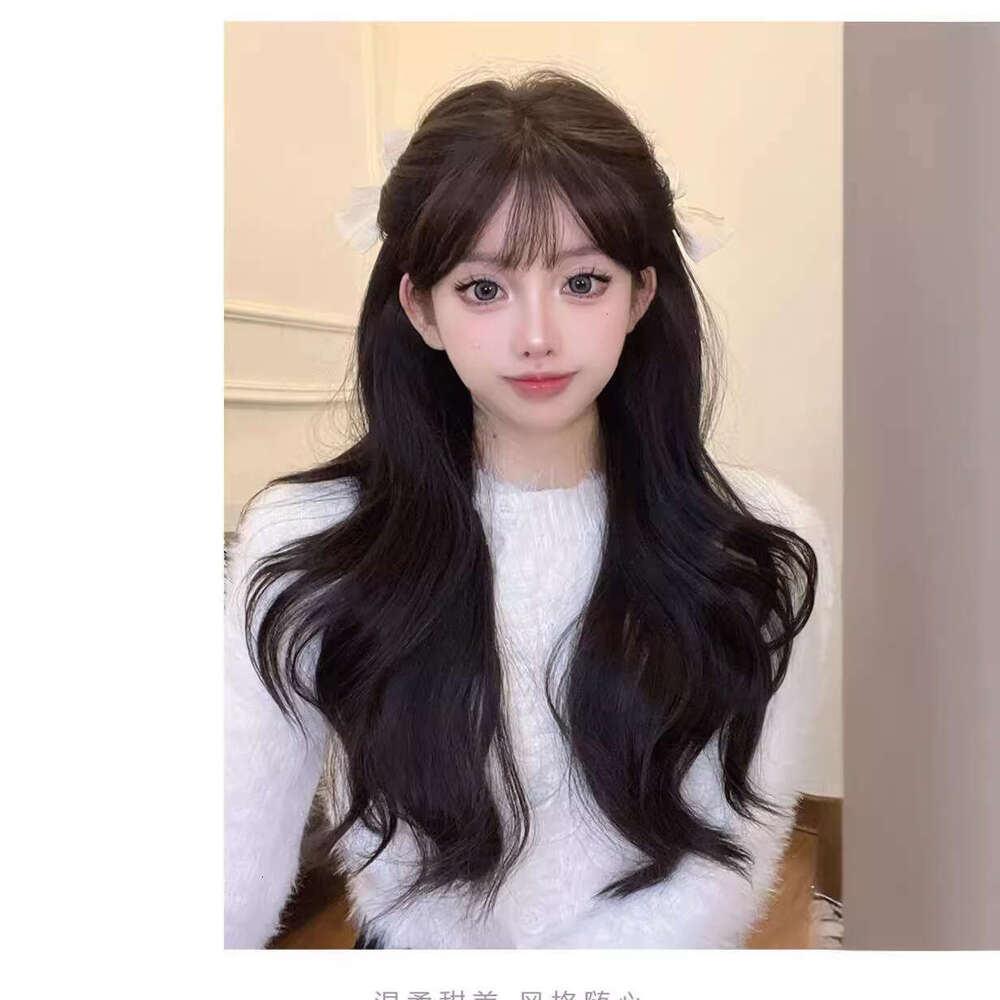 Lace Front Wig Cover T Shape Full Hand Woven Front Lace Long Curly Straight Hair Full Head Cover Wig Tiktok Live Broadcast