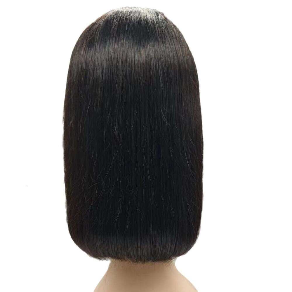 Lace Front Wig Cover T Shape Front Lace Wig Full Short Straight Bobo Bow Head Human Hair X Natural Black Hair Set