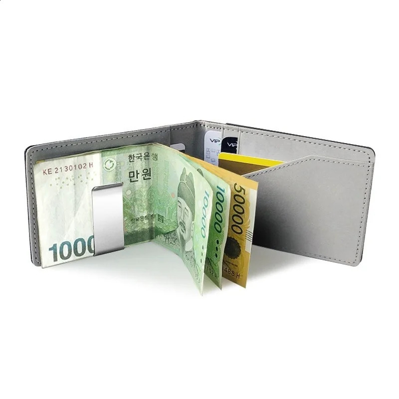 Fashion Mens Leather Money Clips Wallet Multifunctional Thin Man Card Purses Women Metal Clamp for Money Cash Holder 250121