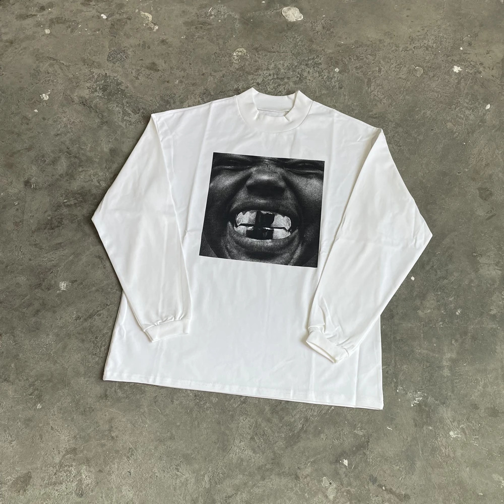 Yao888 Graphics Print Vintage Fashion Cotton Long Sleeve Men Tops Pullover Streetwear Oversize High Quality T Shirt For 250108
