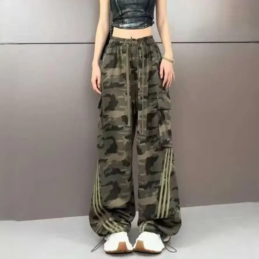 Trendy Camouflage Cargo Pants Womens Straightleg Casual Trousers American Style Vintage Streetwear Hip Hop Slim Fit 250122
