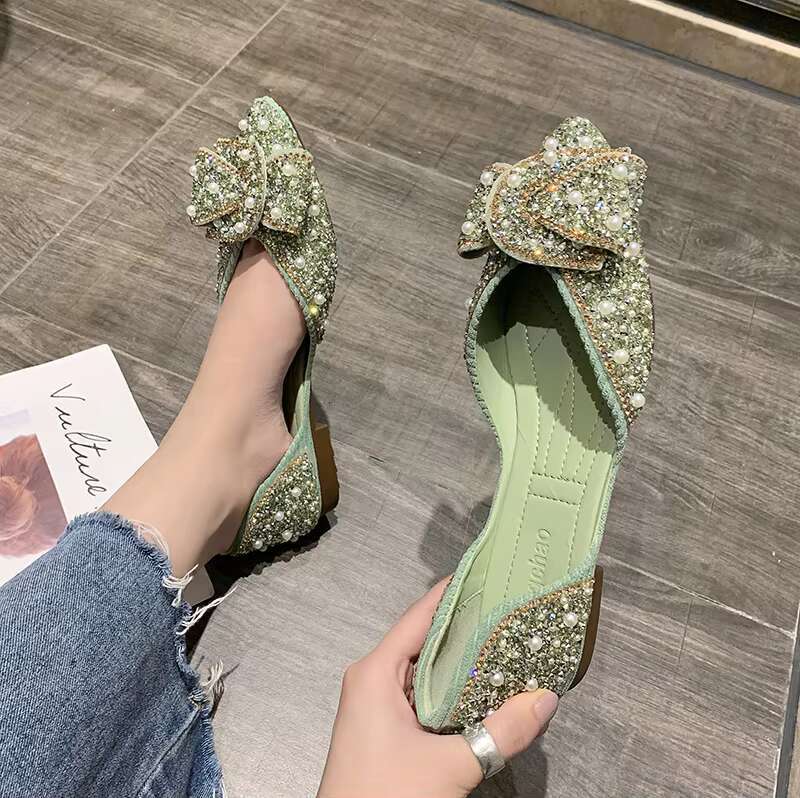 Women Sandals Arrival Elegant Casual Fashion Street Flats Comfortable Nonslip Loafers For Girls Crystal Beads Ballet Shoes