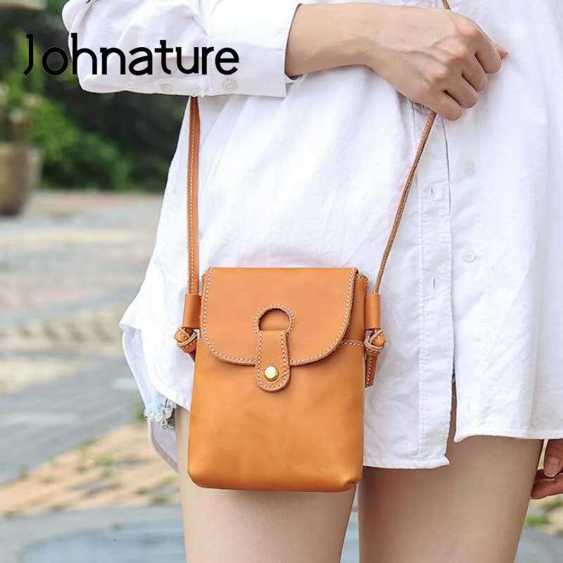 Johnature Simple Ladies Mini 2024 New Genuine Leather Solid Color Versatile Natural Real Cowhide Shoulder & Crossbody Bags