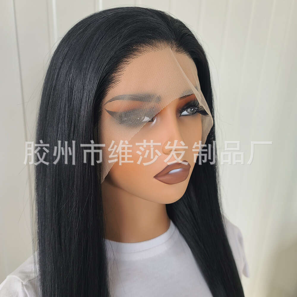 Lace Front Wig Cover T Shape Wig Natural Hand Woven Synthetic Front Lace Cover Party Cosplay Black Long Straight Hair