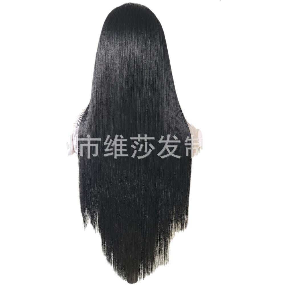 Lace Front Wig Cover T Shape Wig Natural Hand Woven Synthetic Front Lace Cover Party Cosplay Black Long Straight Hair