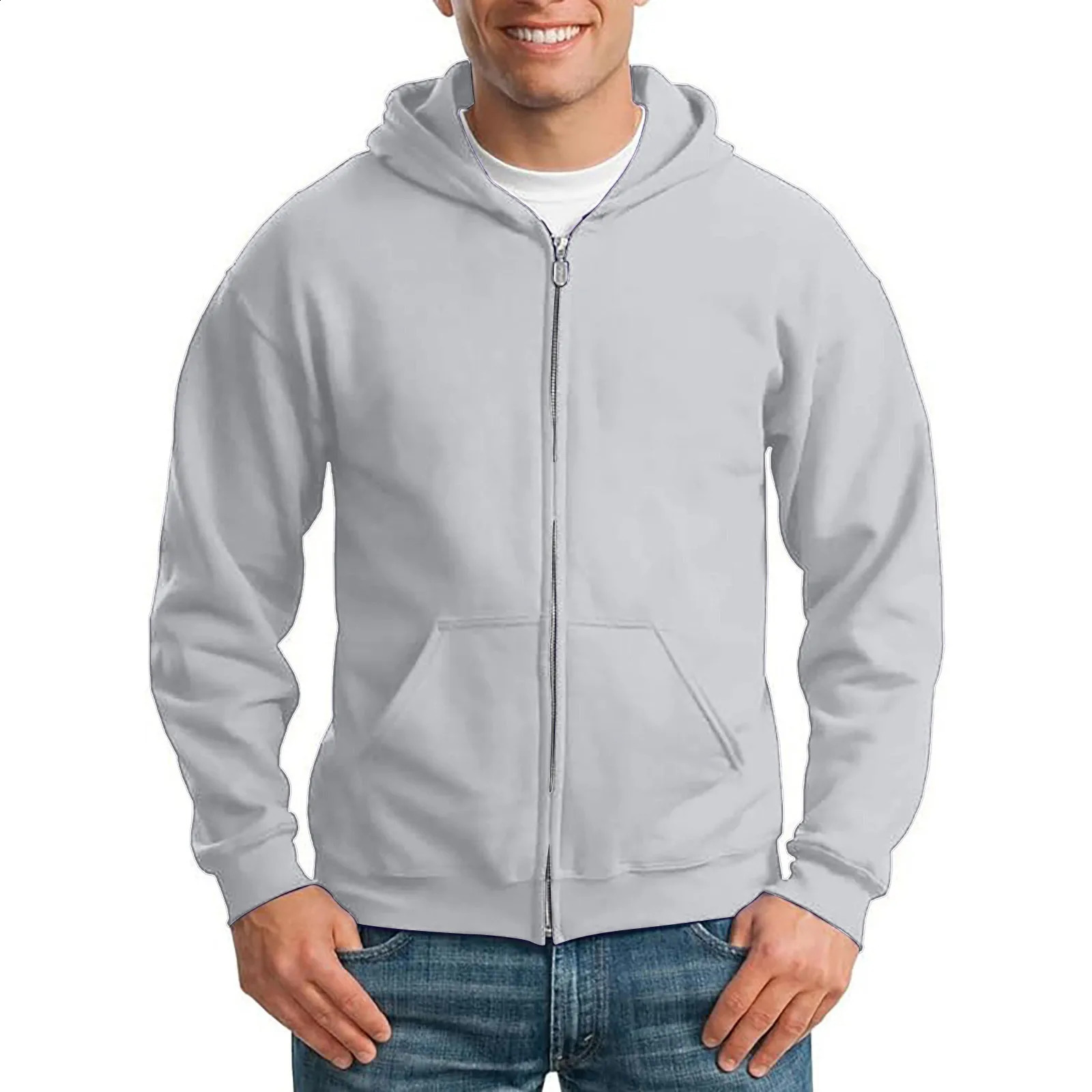 Solid Men Zip Up Hoodie Long Sleeve Daily Wear Zipper Hooded Pullover Sweatshirt With Pocket Loose Harajuku Hip Hop Men Hoodies 250121