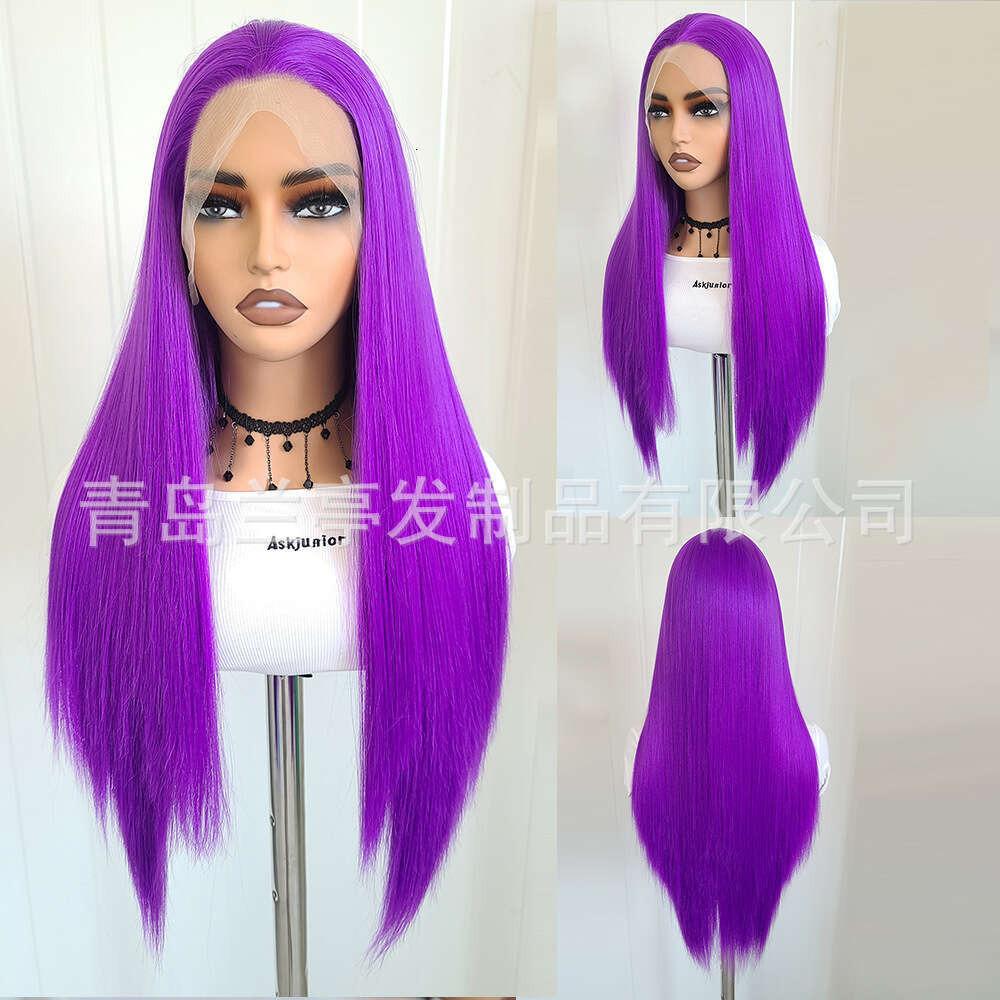 Lace Front Wig Cover T Shape Hot Selling X Large Hand Woven Synthetic Fiber Front Lace Wig Headband With Colorful Long Straight Hair