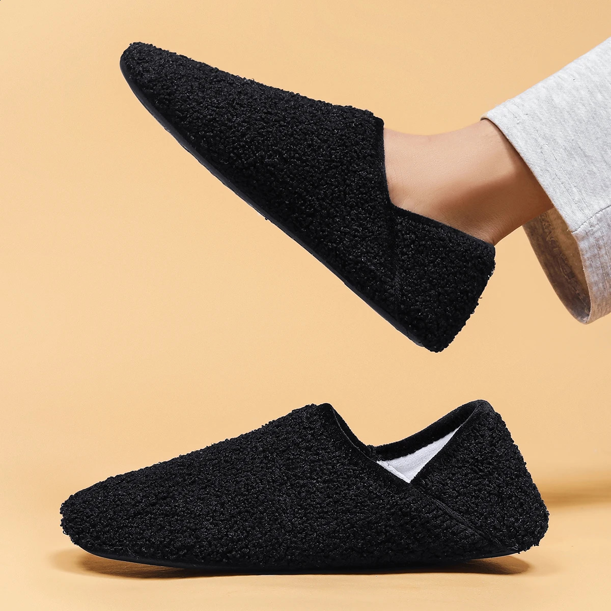 Indoor household shoes mens slippers softsoled casual nonslip lightweight fleece cotton 250117