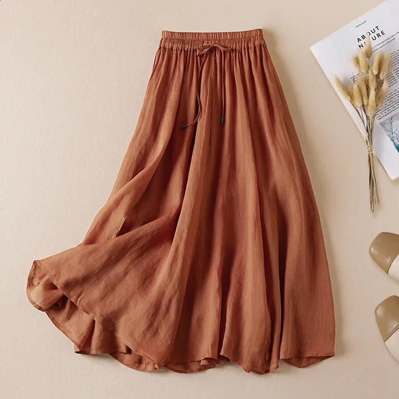 Plus Size Artistic Vintage n Sensibility Niche Cotton Linen Skirt Solid Color Half 2023 Style Womens Fas 250122