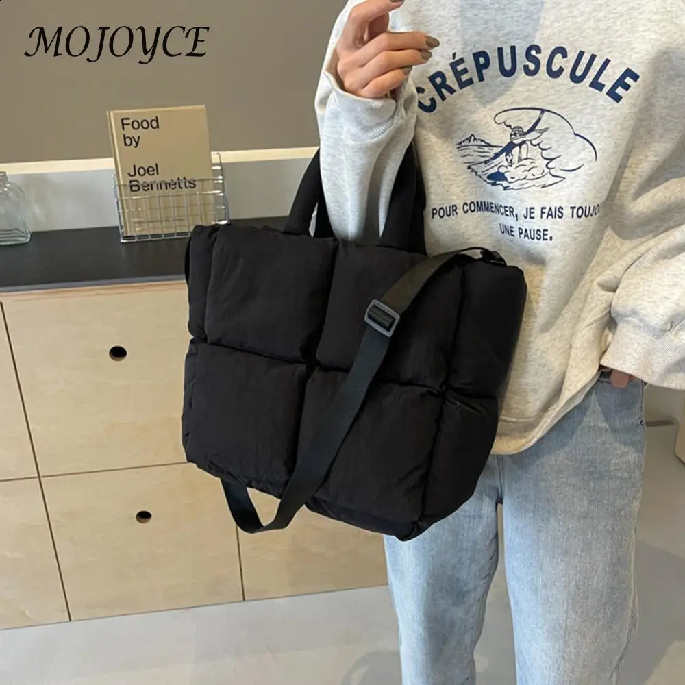 Women Puffer Shoulder Bag Large Capacity Puffer Satchel Bags Solid Color Fashion Messenger Bags Adjustable Strap Padded Handbags 250120