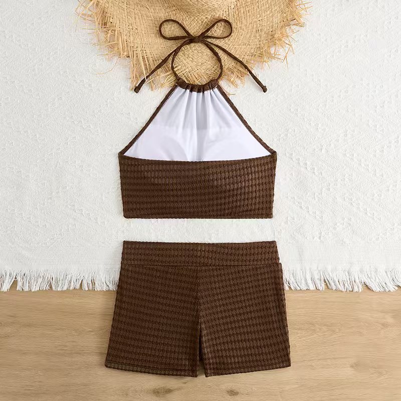Shorts High Waist Bikini 2025 Women Beach Sport Bikinis Push Up Vintage High Neck Swimwear Textured Swimsuit Solid Colors Swimming Bathing Suit Modest