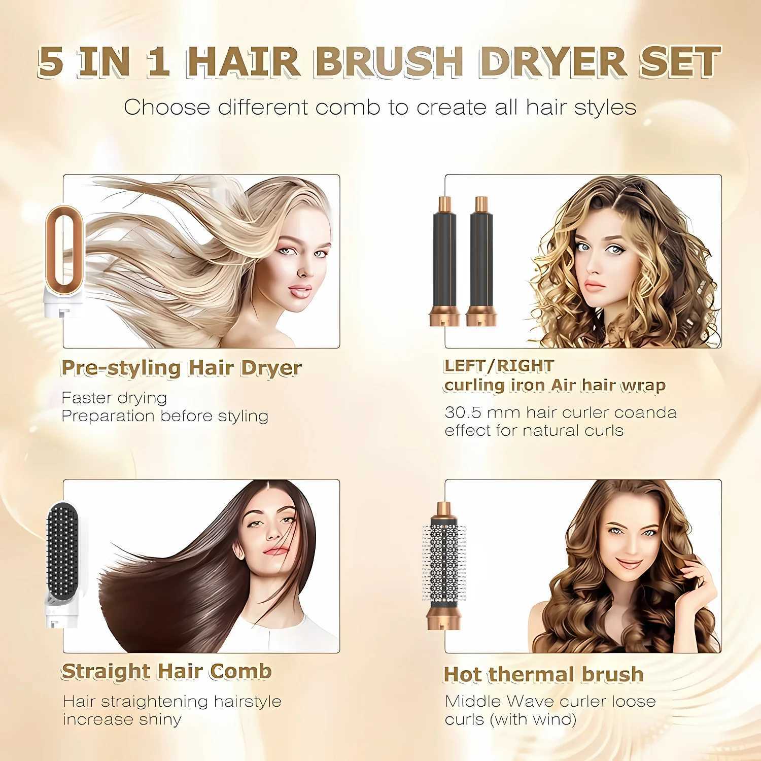Professional 5 in 1 Hair Dryer Hot Air Comb Curler For Hair Dryer Styling Tool Hair Straightener Hairdressing Tool Z250122