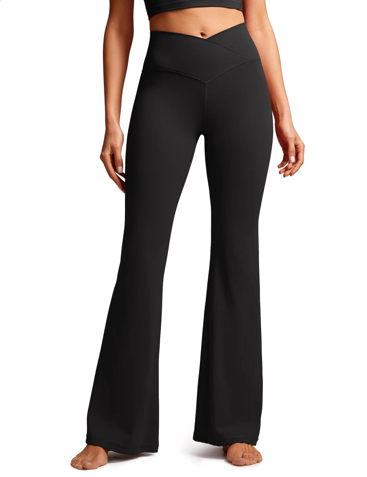 Crossover Flare Leggings for WomenHigh Waist V Cross Bootcut Bell Bottoms Tummy Control Yoga Pants 250118