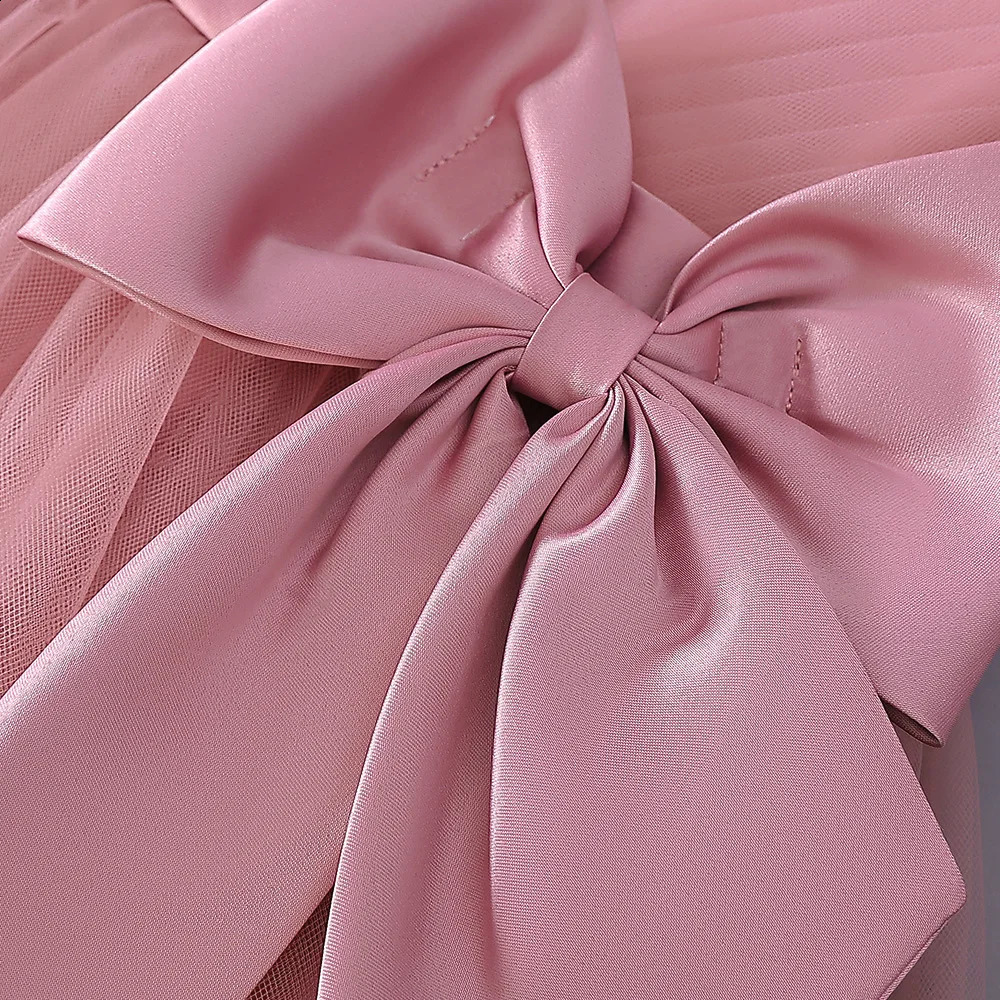 Fluffy Sequin Bridemaid Princess Girls Dress Elegant Bow Pink Wedding Prom Evening Kids Party Dresses for Girl Birthday Costumes 250117