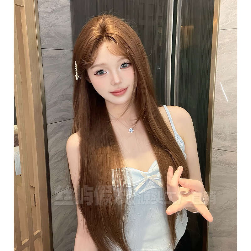 Lace Front Wig Cover T Shape Silk Island Wig Women S Daily Net Long Straight One Word Front Lace Mid Split New Natural Full Headset