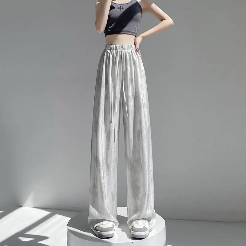 Spring Summer Simplicity Office Lady Tie Dye Solid Color Wide Leg Women Fashion High Waist Straight Trend Allmatch Casual Pants 250122