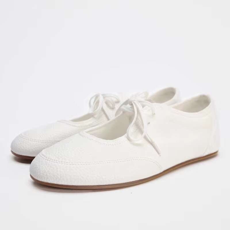 2024 Designer Brand Women Ballet Flats Soft Leather Fashion Shallow Round Toe Autumn Daily Lady Shoes Lace Up Casual Loafers