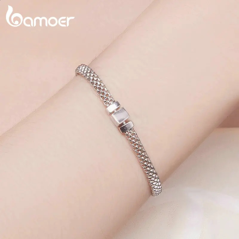 925 Sterling Silver Classic Square Buckle Bracelet Retro Braided Silver Chain Link for Women Platinum Plated Fine Jewelry 250121