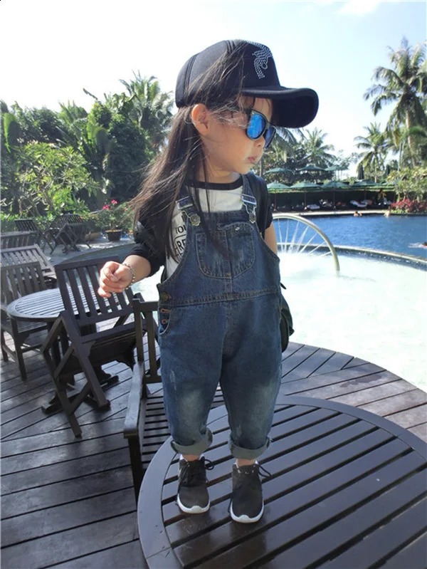 Arrival spring Girls Boys Denim Overalls Button Fly for Solid Blue Children Jumpsuit Overalls18Y 250117