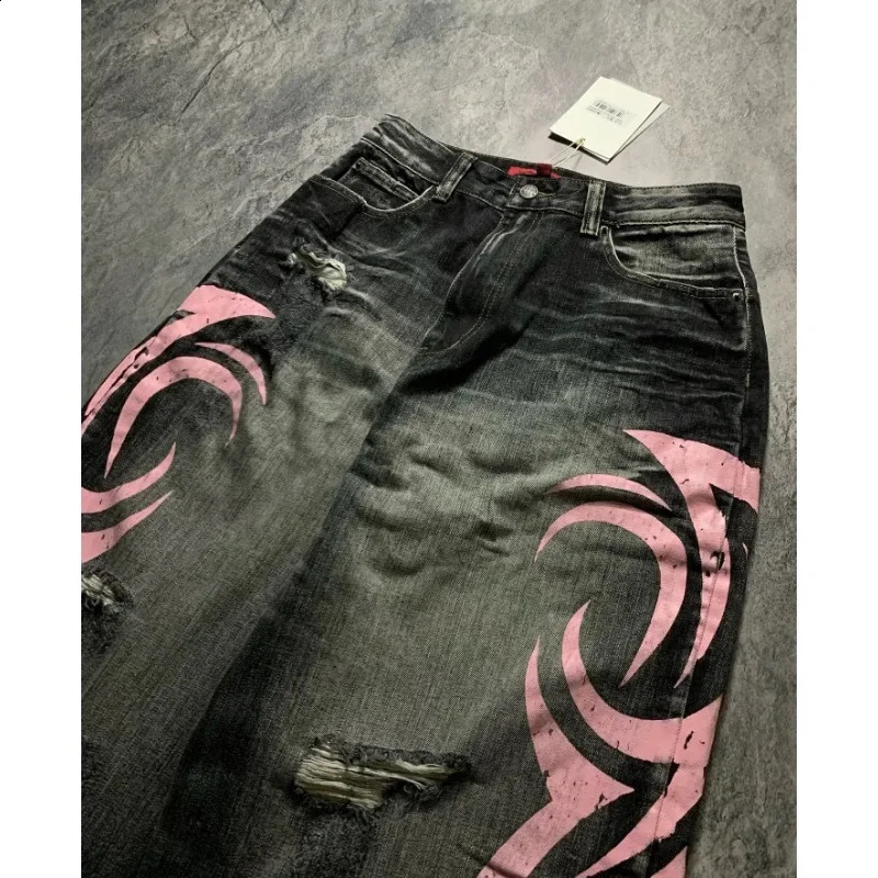 Hip hop street wear geometric print high quality ripped jeans for men clothing Spring Festival skateboard trend sweatpants 250121