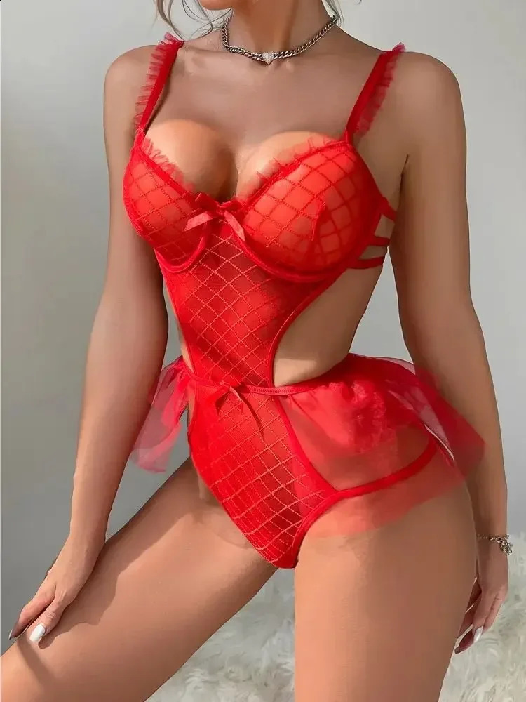 SXXL Lace Mesh Transparent Swimsuit Sleeveless Hollow Out Backless Bodysuit Tights Sexy Body Teddies Swimwear Top 250108