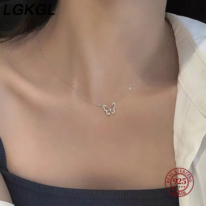 LGKGL 925 Silver Sterling Butterfly Necklace For Women Clavicle Chain Woman Jewelry Birthday Gift Accessories 250117