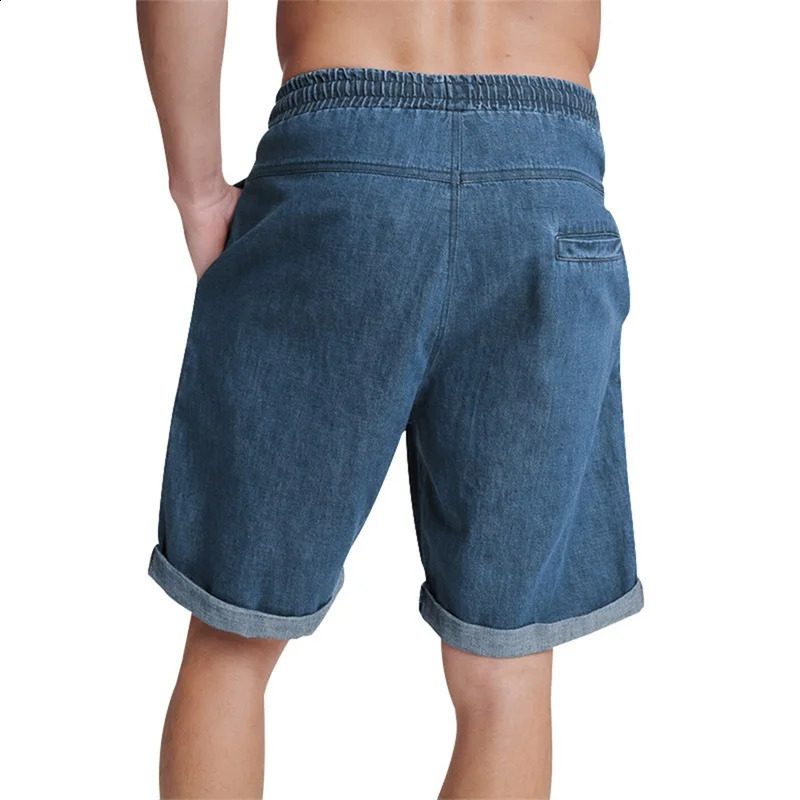 Men s Relaxed Fit Denim Shorts with Drawstring Waistband and Pockets Perfect for Summer Beach or Streetwear Style 250120