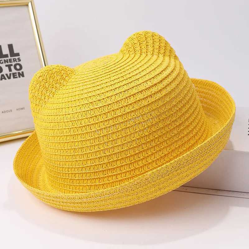 Childrens clothing cat ears summer childrens bow sun hats men and women dome sunscreen kids beach sun hats fedora hats M250121
