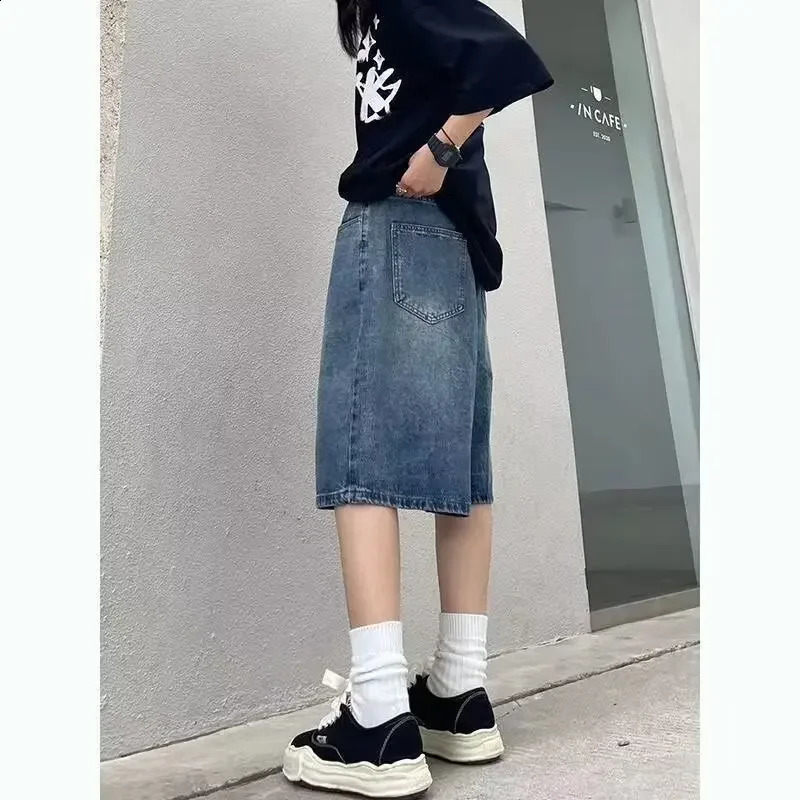 American Style Vintage Distressed Wide Leg Denim Shorts For Men Trendy Zip Up Ripped Style Casual Summer Pants 250113