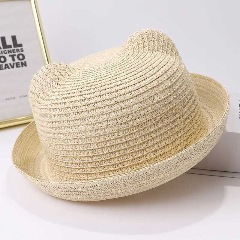 Childrens clothing cat ears summer childrens bow sun hats men and women dome sunscreen kids beach sun hats fedora hats M250121