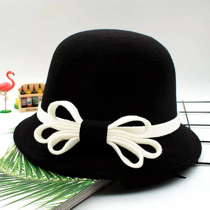 Winter Women Floral Wool Cap Hats Fedoras Vintage Western Bucket 10 Colors Warm Female Bowler H3 250118