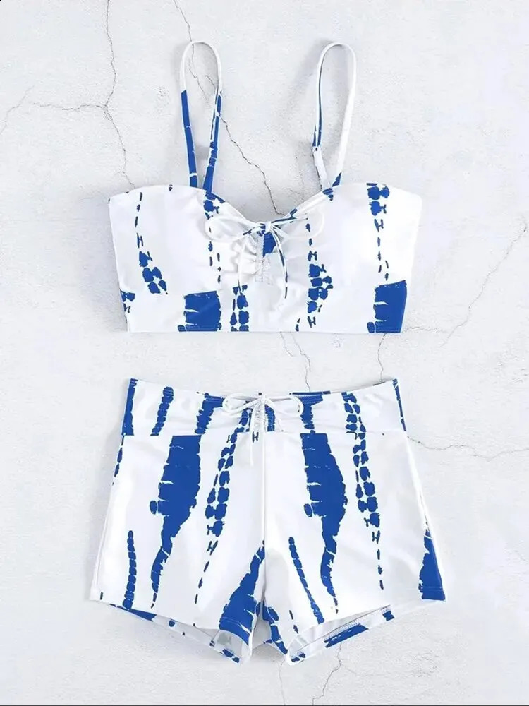 Black and White Tiedye Swimsuit Split Womens Highwaist Boxer Net Red Sexy Figure Hawaiian Beach 250122