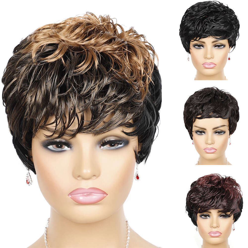 Lace Front Wig Cover T Shape Short Wig Dyed Curly Hair With Colorful Bangs Women S Short Headband