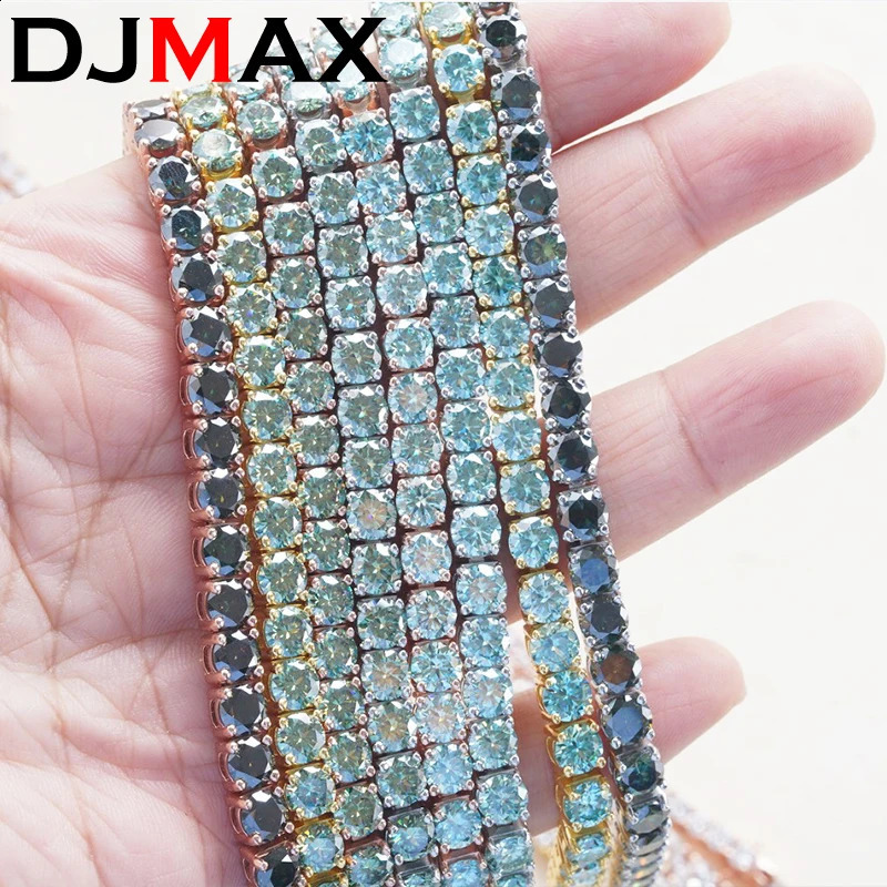 Unisex M Tennis Chain For Women Original 925 Sterling Silver Gold Man Blue Green Bracelet Chain Hip hop 250121