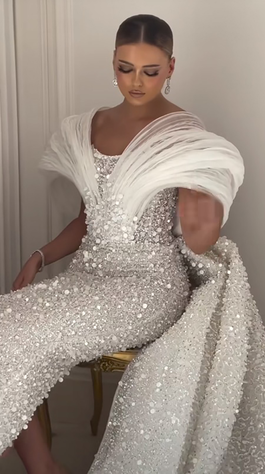 White Glitter Formal Evening Dresses Sequins Mermaid Prom Gowns Off the Shoulder Party Dresses Custom Made