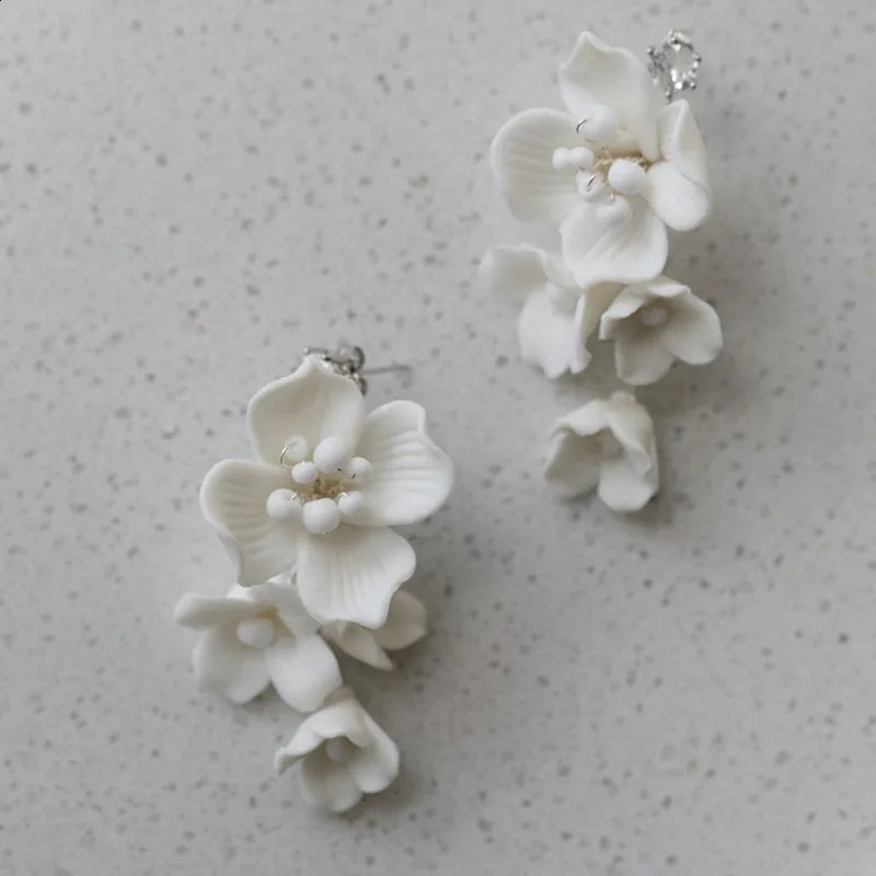 Ins Porcelain Flower Wedding Earrings Bridal Jewelry Gold Silver Color Handmade Women Drop Earring 250117