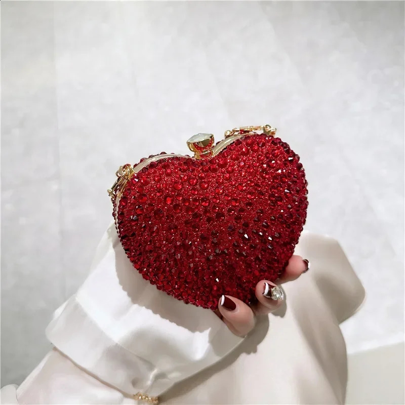 Diamond Inlay Heart Shape Crystal Clutch Purse Stones Evening Wedding Party Shoulder Bag Handle Rhinestone Mini Handbags 250122